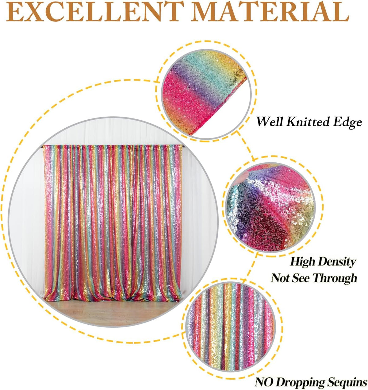 ShinyBeauty Sequin Backdrop Rainbow 10FTx10FT Fabric Curtain Shimmer Wall Backdrops for Photography