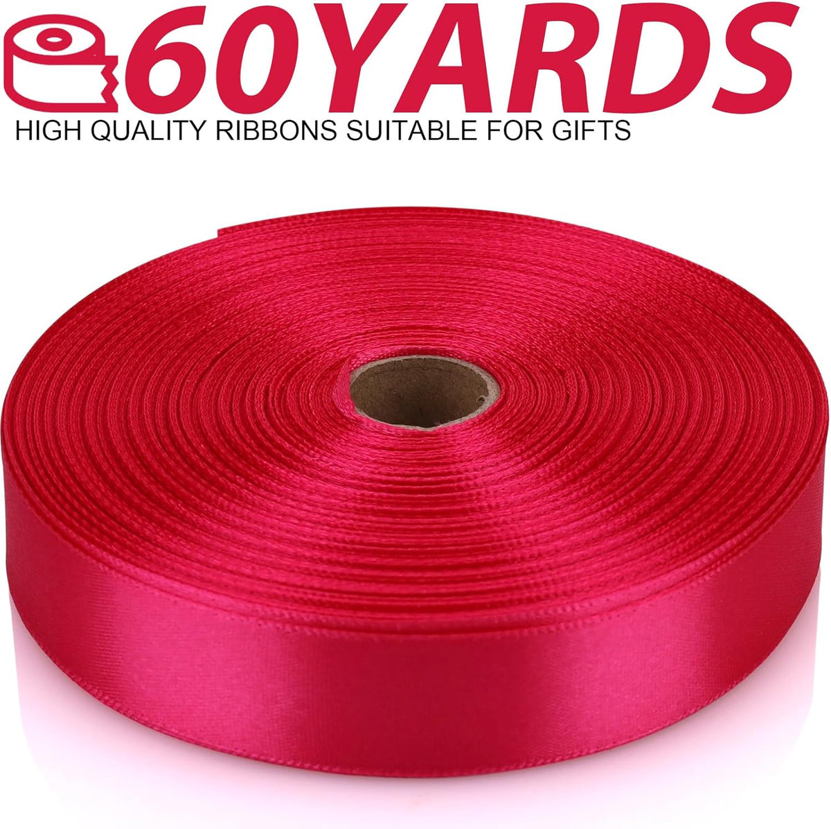 Hot Pink Satin Craft Ribbon - 7/8 Inch, 60 Yards - Single Face Polyester for Handmade Roses, Gift