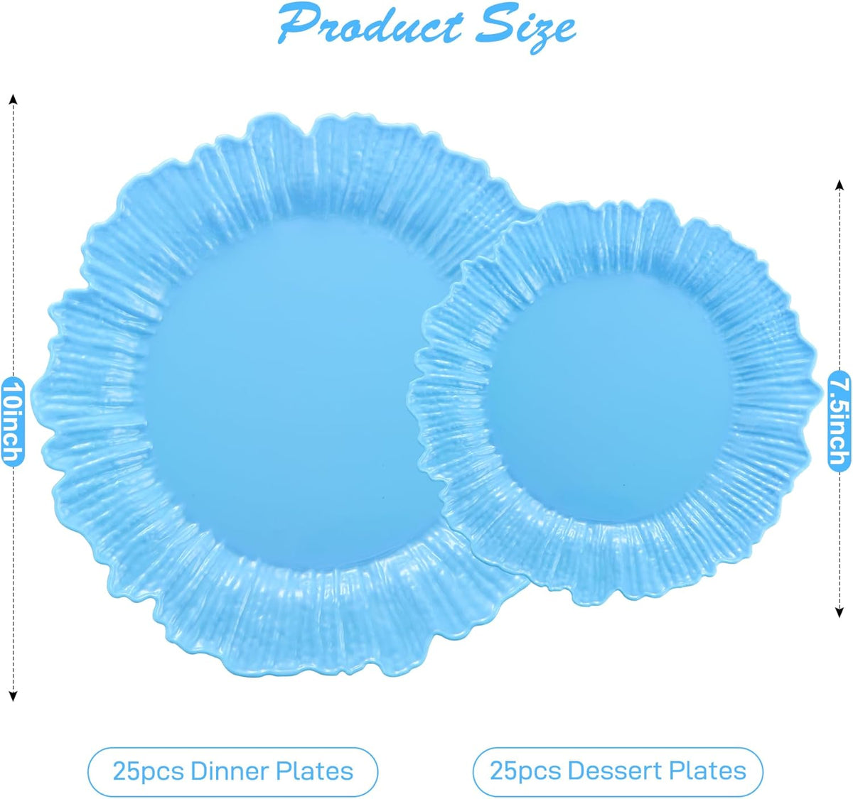 50 Pcs Blue Floral Plastic Plates, Fancy Disposable Plate, Heavy Duty Plastic Plates Set include 25