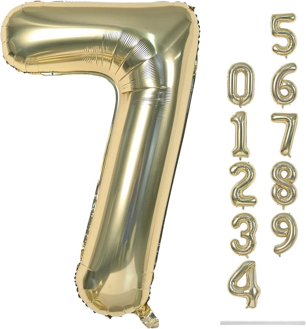 40'' Champagne Gold Number 7 Balloon, Self Inflating Foil Number Balloons Set 0-9, Light Gold