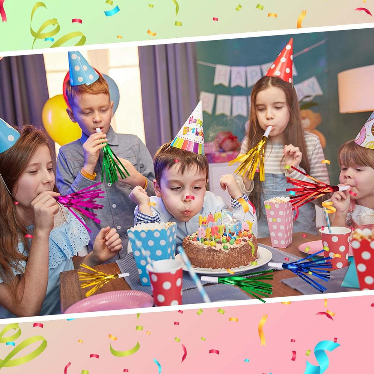 36 Pcs Noise Makers Birthday Blowers Glitter Metallic Fringed Party Blow Horns for Birthday Baby