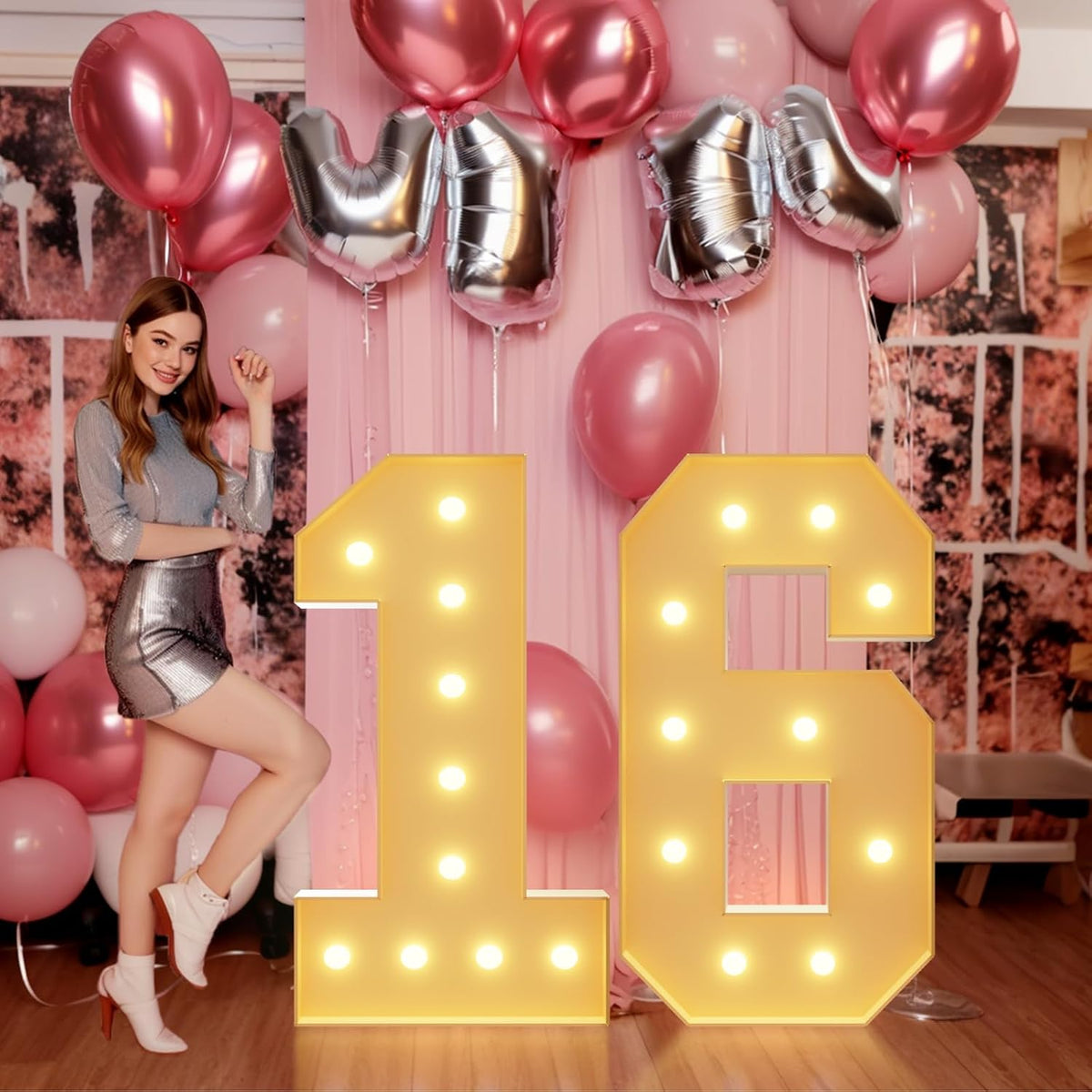 imprsv 4FT Marquee Numbers 16th Birthday Decorations for Girls Boys, Large Light Up Numbers 16th