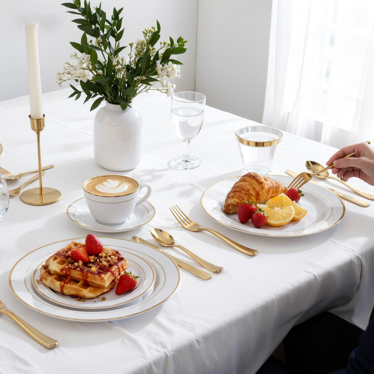 WDF Partyware 350Piece Gold Dinnerware Set for 50 Guests - Gold Plastic Plates with Disposable