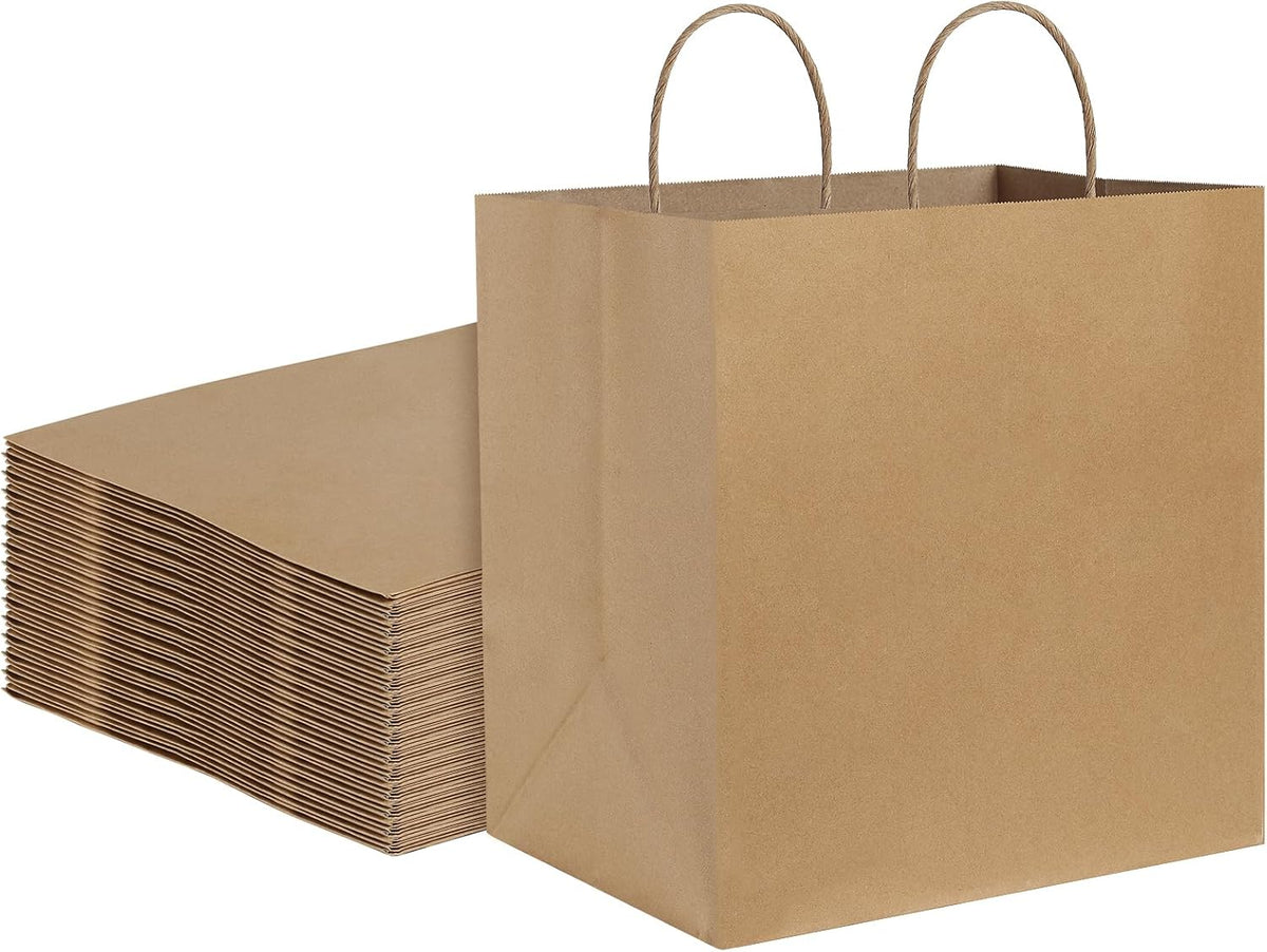 BagDream Brown Paper Bags With Handles 12x7x12 100Pcs - Kraft Shopping Merchandise Retail