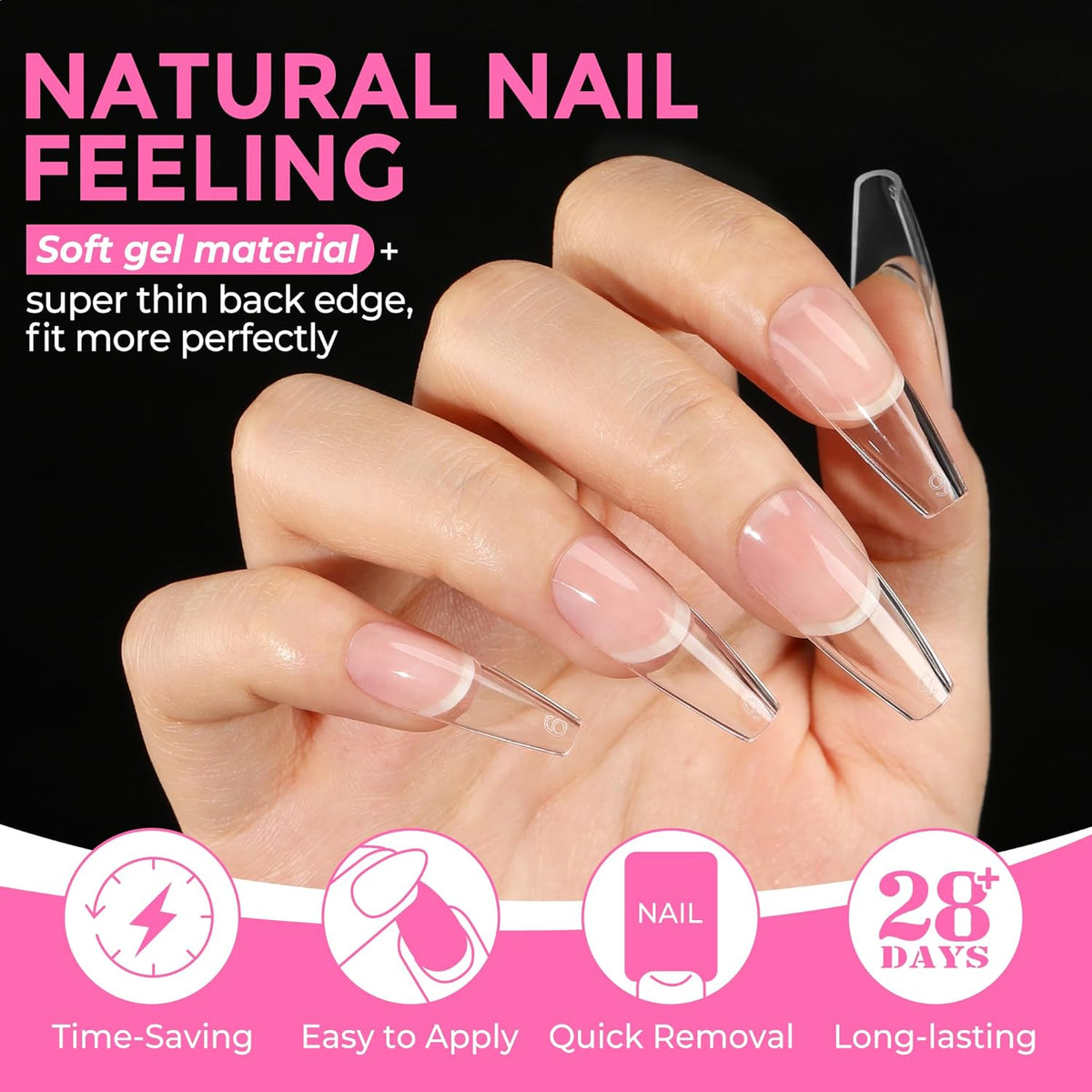 UNA GELLA Long Coffin Nail Tips: 216pcs Coffin Acrylic Fake Nails Full Cover Gel Nail Tips Press On