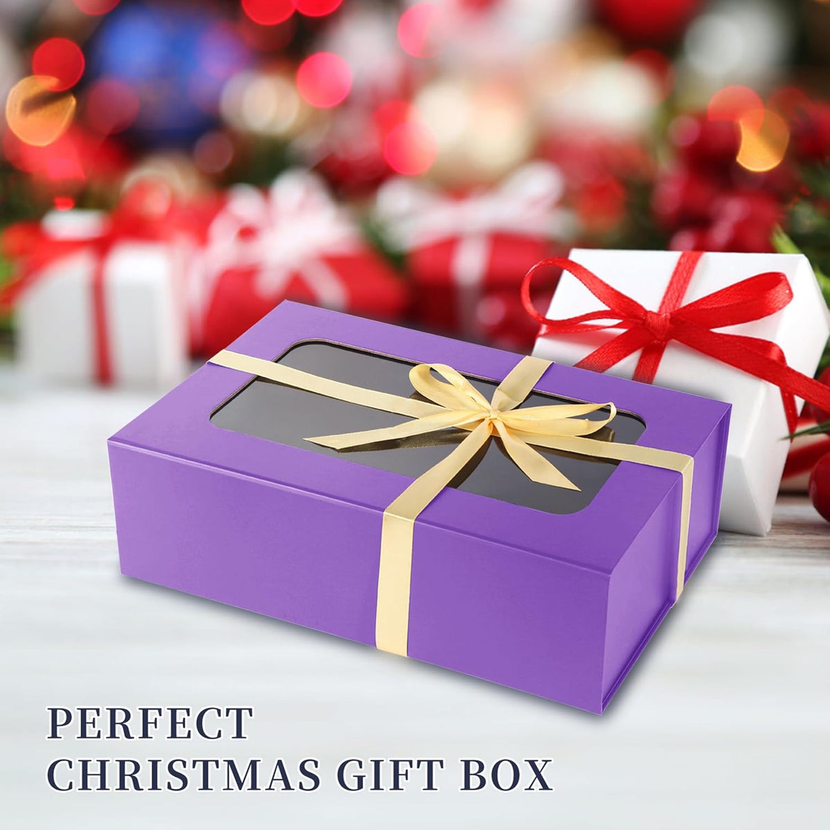 Purple Large Gift Boxes with Window, 13.5"x9"x4.3" Bridesmaid Boxe for Gift Giving,Birthday Gift
