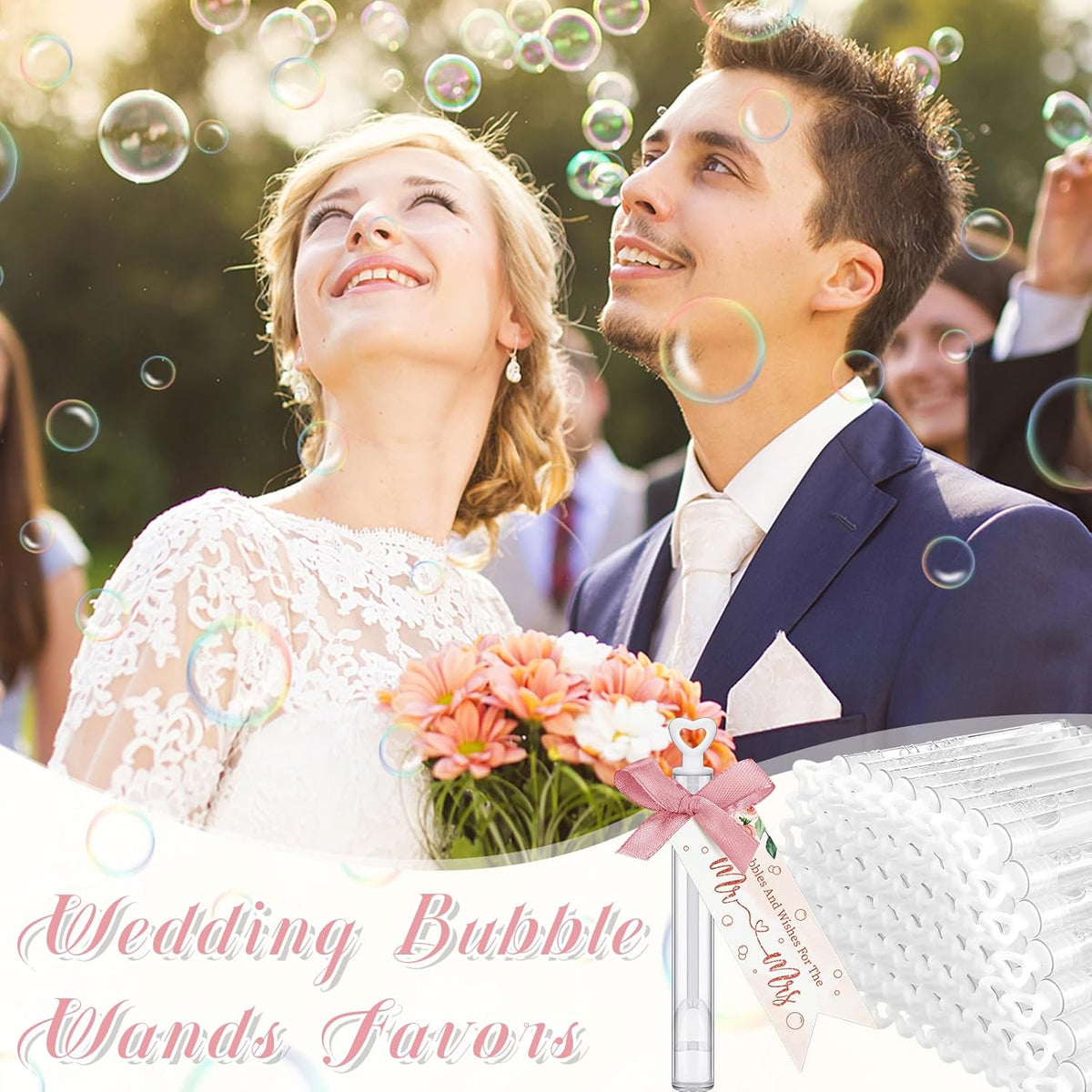 405 Pcs Wedding Bubbles Wands Set Include Heart Bubble Wands Bubbles Send Off Cards Gift Tags Wood
