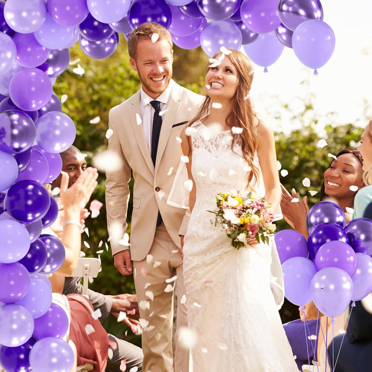 100pcs Purple Balloons - 12inch Metallic Chrome & Lavender Lilac Balloons with Confetti for