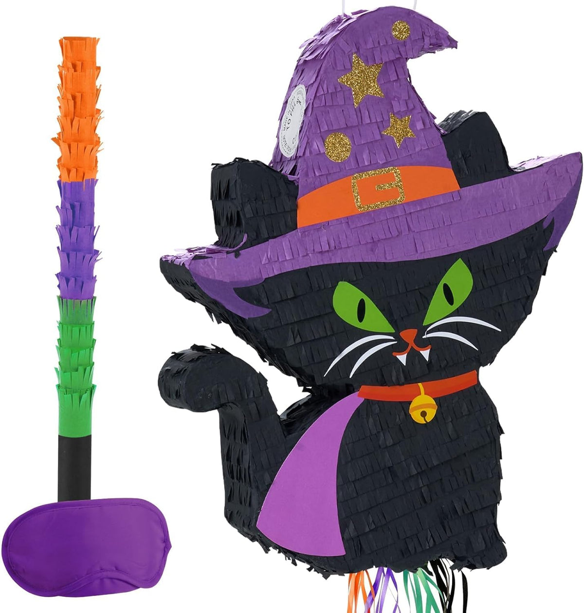 WERNNSAI Halloween Cat Pinata - Halloween Party Decorations Black Cat Pinata Witch Hat for Kids