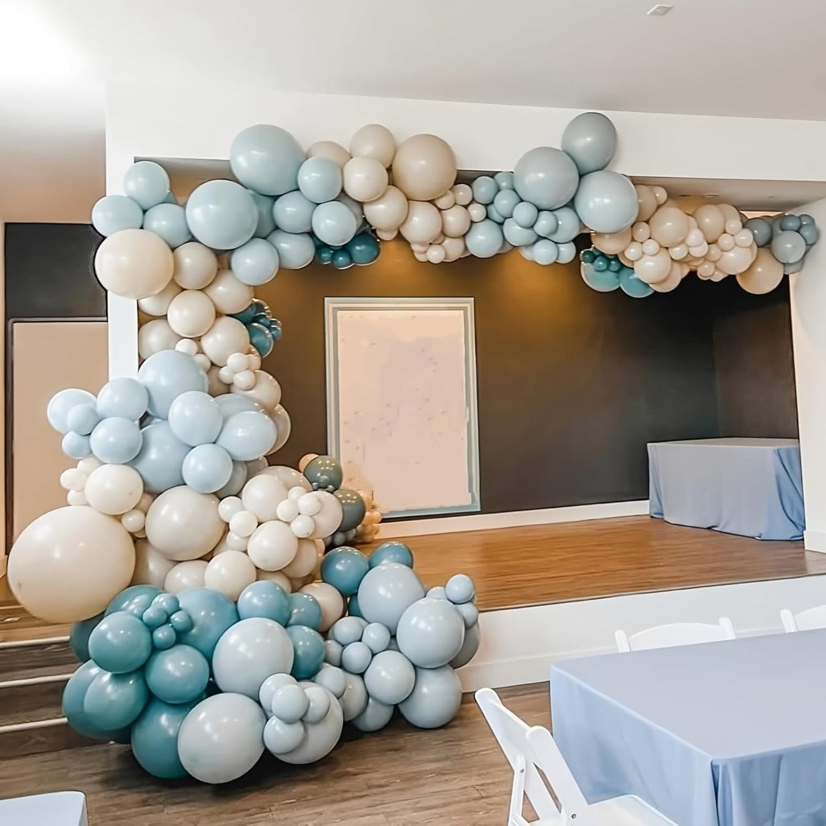 Dusty Blue and White Balloons Haze Pastel Blue Beige Balloon 12inch 60pcs Sand White Ivory Helium