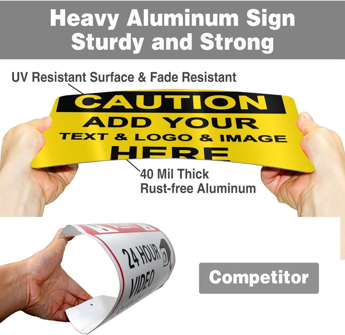Custom Caution Signs Outdoor Metal - 12 x 8 Personalized Aluminum Warning Signs Rust-Proof Beware