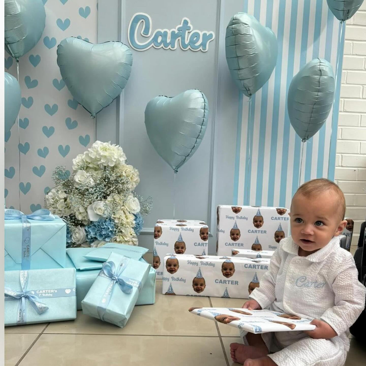 Baby Blue Heart Balloons,10Pcs Cream White Blue Foil Heart Shaped Balloons,18Inch Sand White Pastel