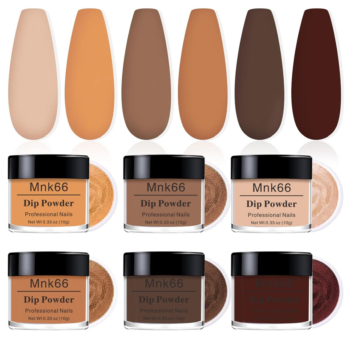 6 Colors Dip Powder Set, Nude Brown Dipping Powder Color Set, Glossy Nail Art Manicure DIY Salon
