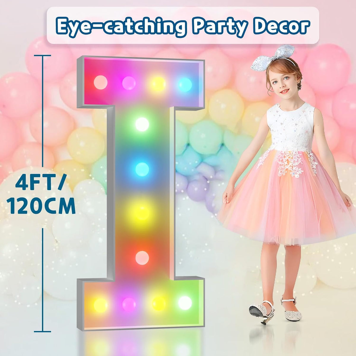 imprsv 4FT Colorful Marquee Light Up Letters I, 18 Colors Large Light up Letters Alphabet Sign with