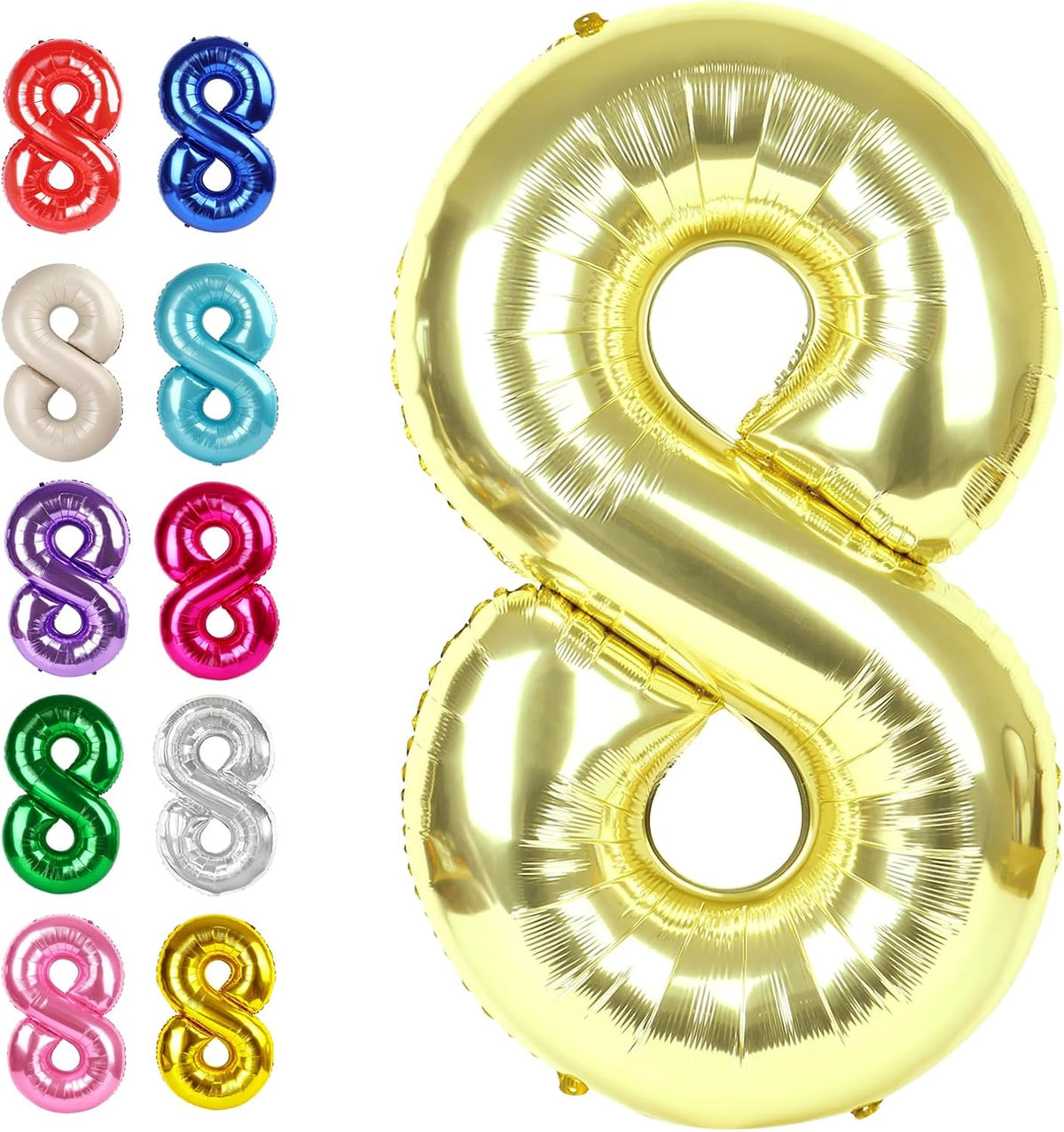 Helium Foil Light Gold Number 8 Balloon 40 Inch, Mylar Eight Numbers 8 18 28 38 48 58 80 88