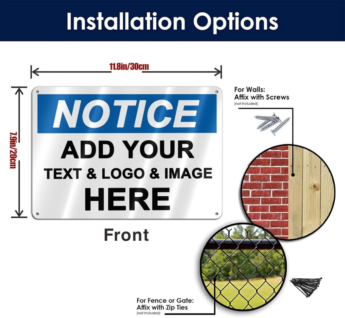 Custom Notice Signs Outdoor Metal - 12 x 8 Personalized Aluminum Caution Signs Rust-Proof Warning