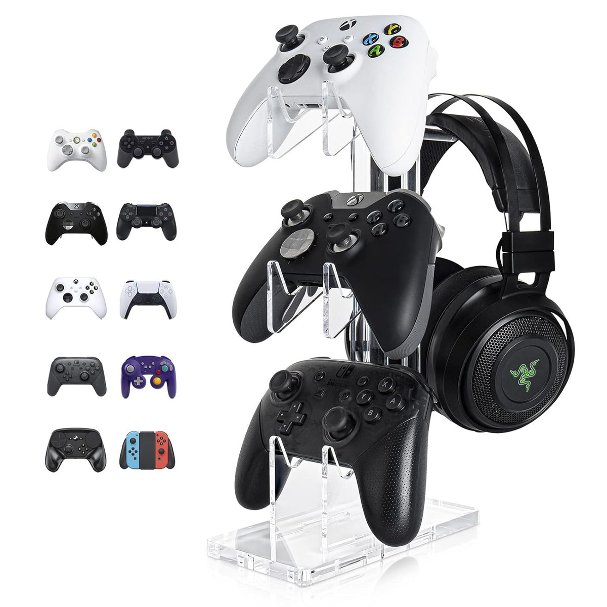 OAPRIRE Universal 3 Tier Controller Stand and Headset Stand for XBOX ONE X SWITCH PS4 PS5 PC