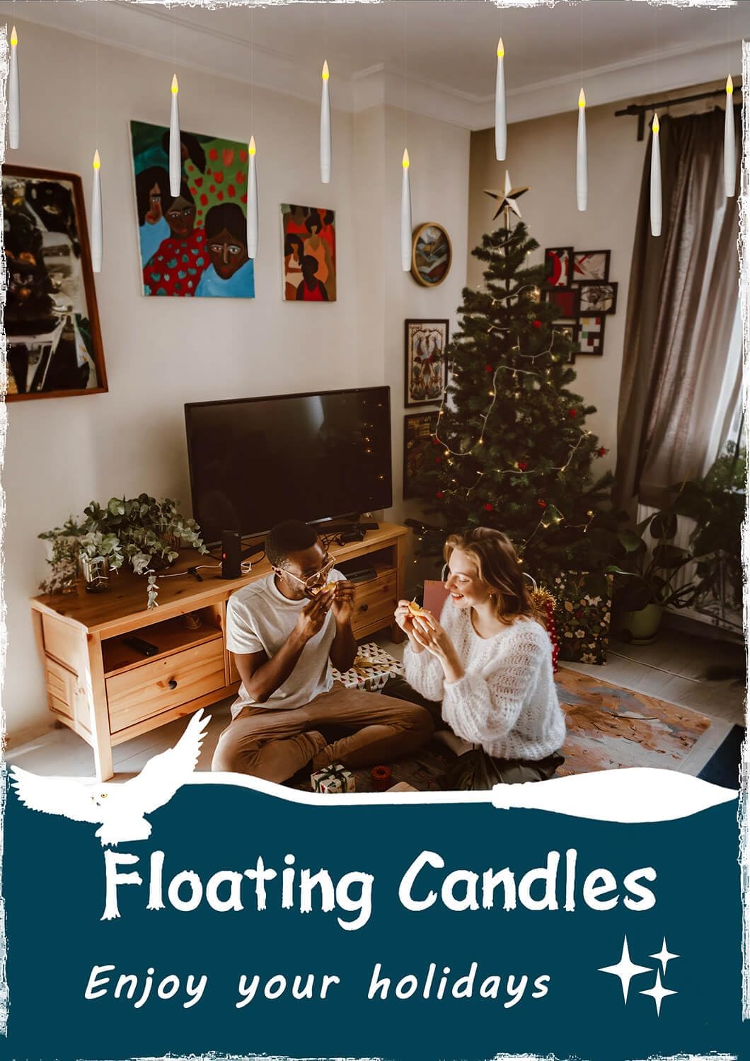 Leejec Floating Candles with Magic Wand Remote (6/18H Timer), 20pcs 6.1” Hanging Flameless Taper
