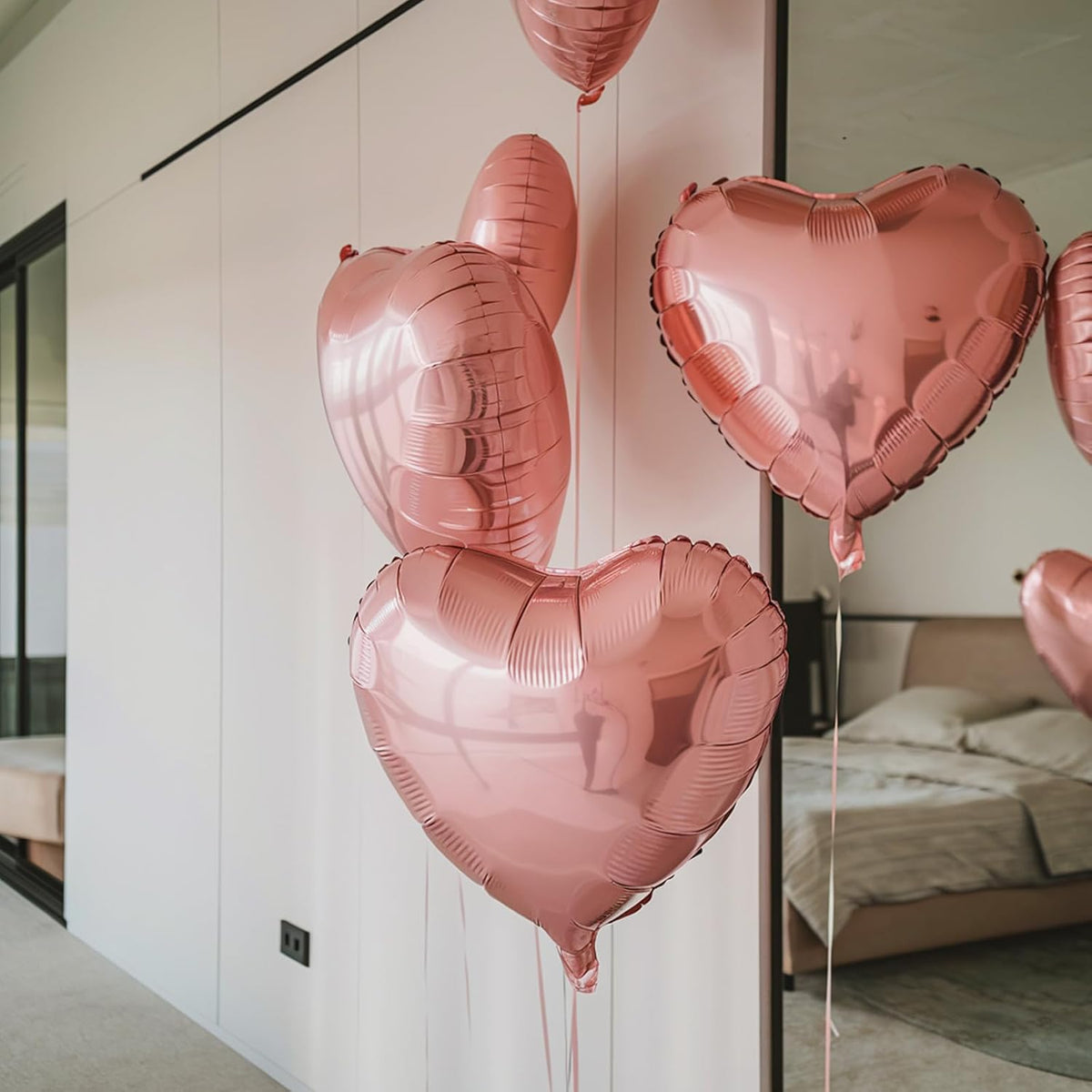Pink Heart Balloons, 18 Inch Pink Heart Shape Balloon, 12PCS Heart Foil Helium Romantic Balloons