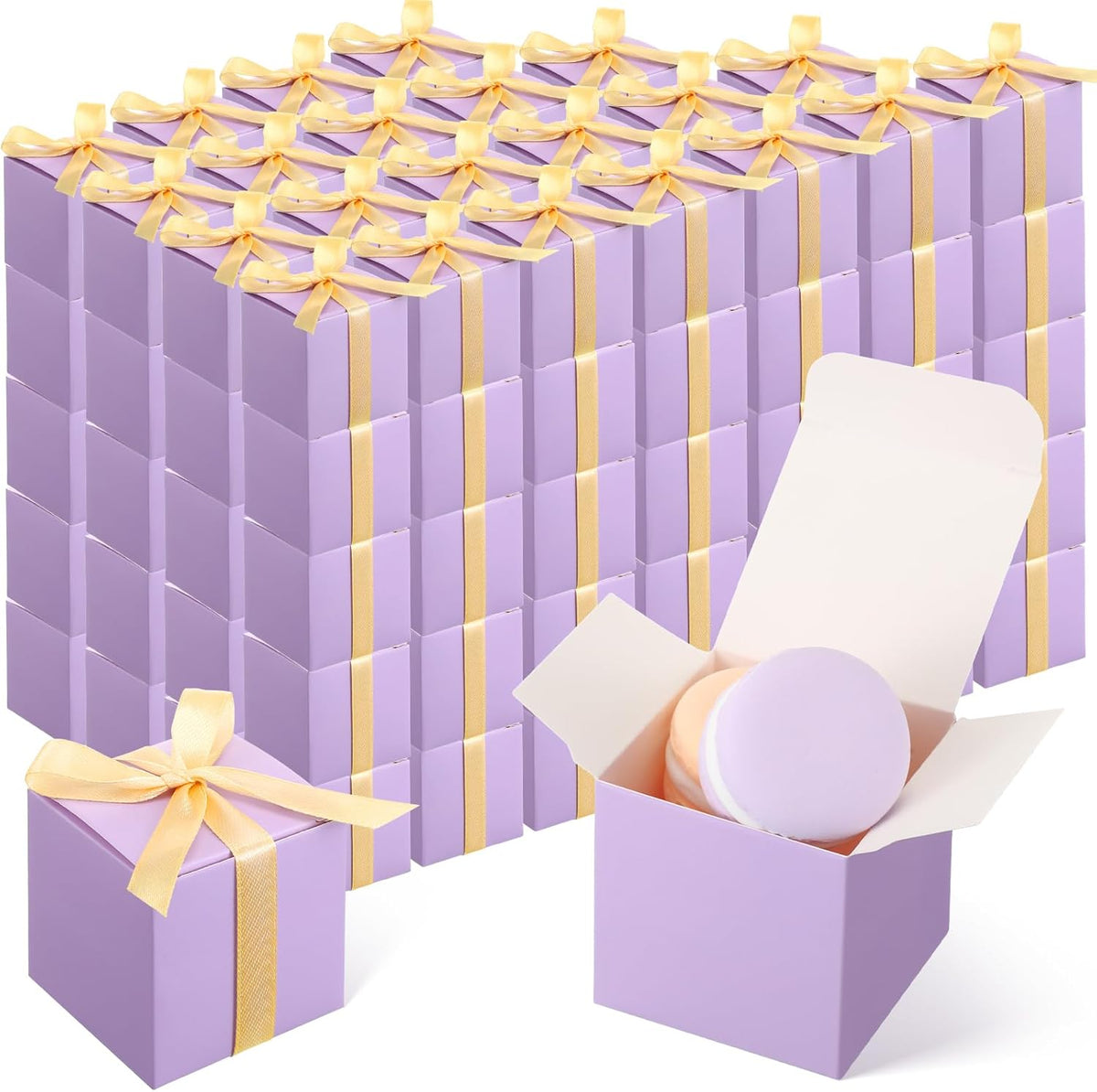 Jutom 100 Pcs Mini Favor Boxes Extra Small Candy Boxes Paper with Gold Ribbon for Christmas