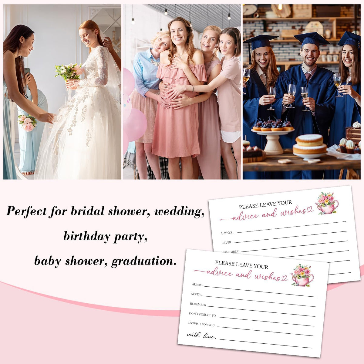 25 Advice and Wishes Cards, Floral & Teapot Fill-In Advice Cards for Bridal Shower Wedding Birthday