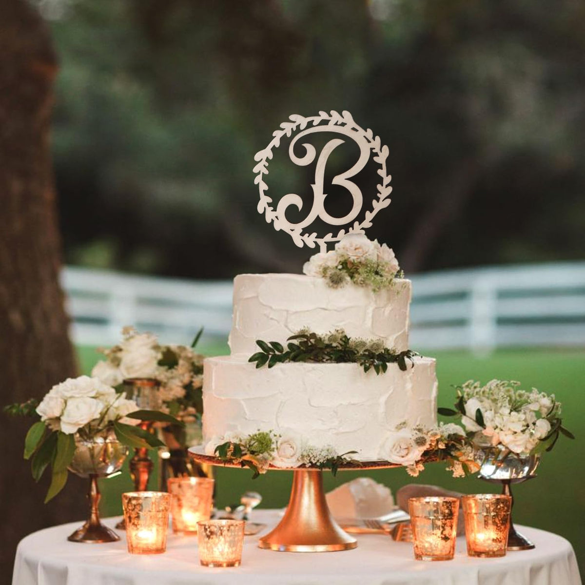 LINGTEER Personalized Inital Letter B Wooden Cake Topper Perfect for Birthday Rustic Wedding