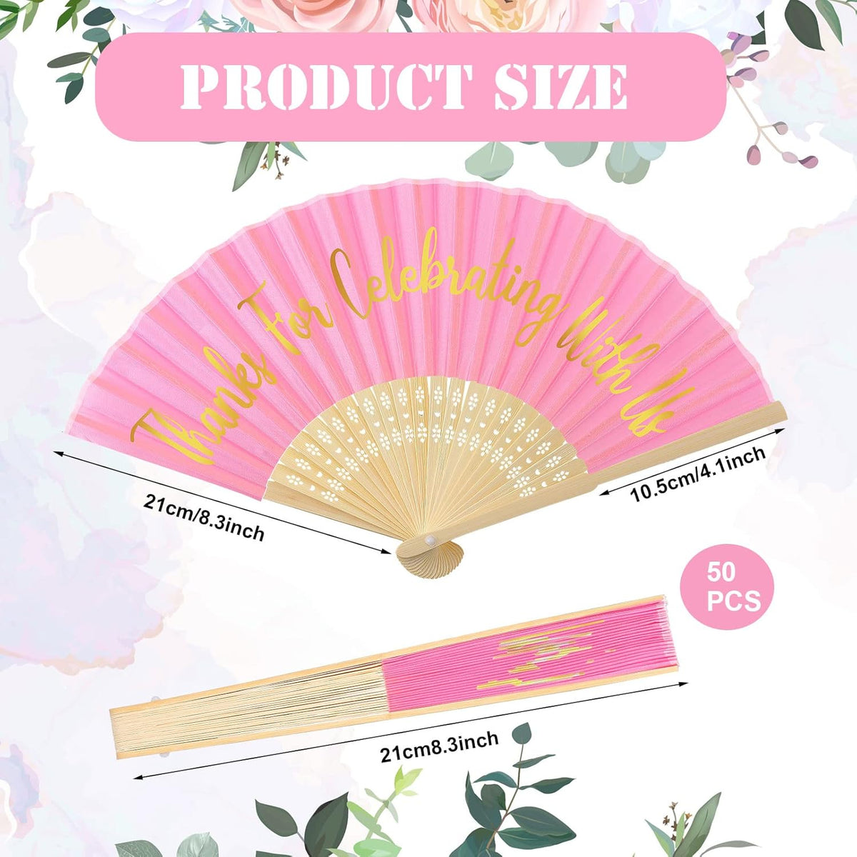 Jetec 50 Pcs Wedding Fans for Guests Bulk Silk Hand Fans Handheld Folded Thank You for Celebrating
