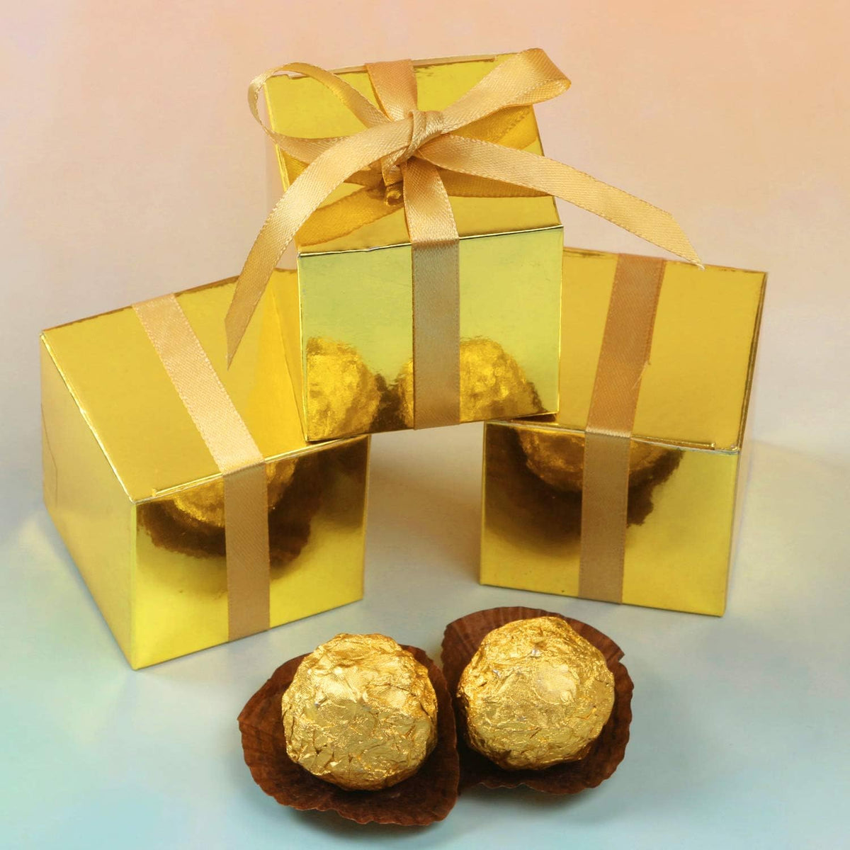 COTOPHER 60pcs Wedding Favor Boxes, Paper Gift Boxes 3x3x3 Inches Small Gift Boxes with Ribbons