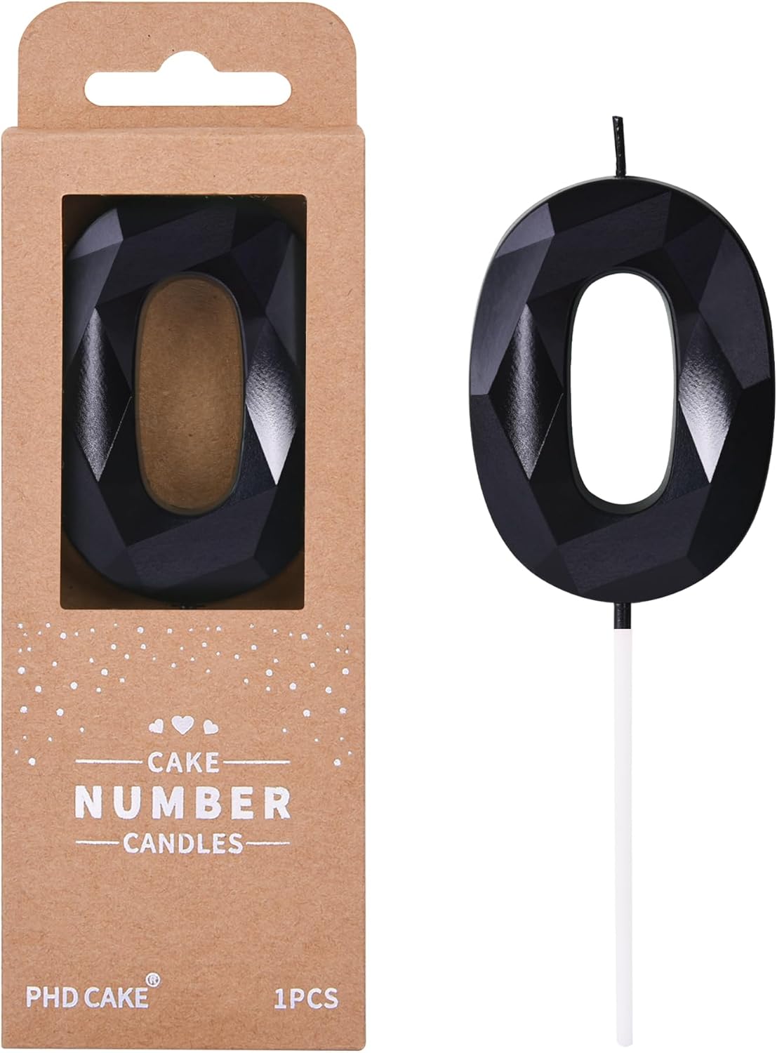 PHD CAKE 2.76 Inch Crystal Black 0 Number Birthday Candles, Red Number Candles, Cake Number