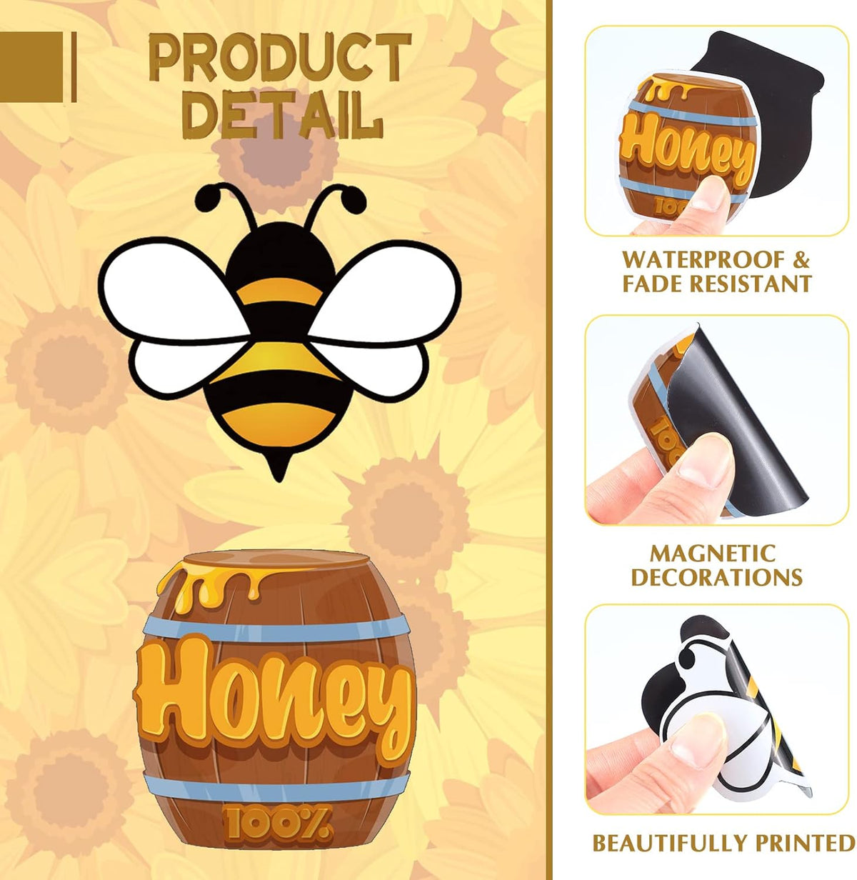Xuhal 25 Pcs Bee Decor Refrigerator Magnets Happy Bee Gnome Sunflower Magnetic Stickers Car Magnets