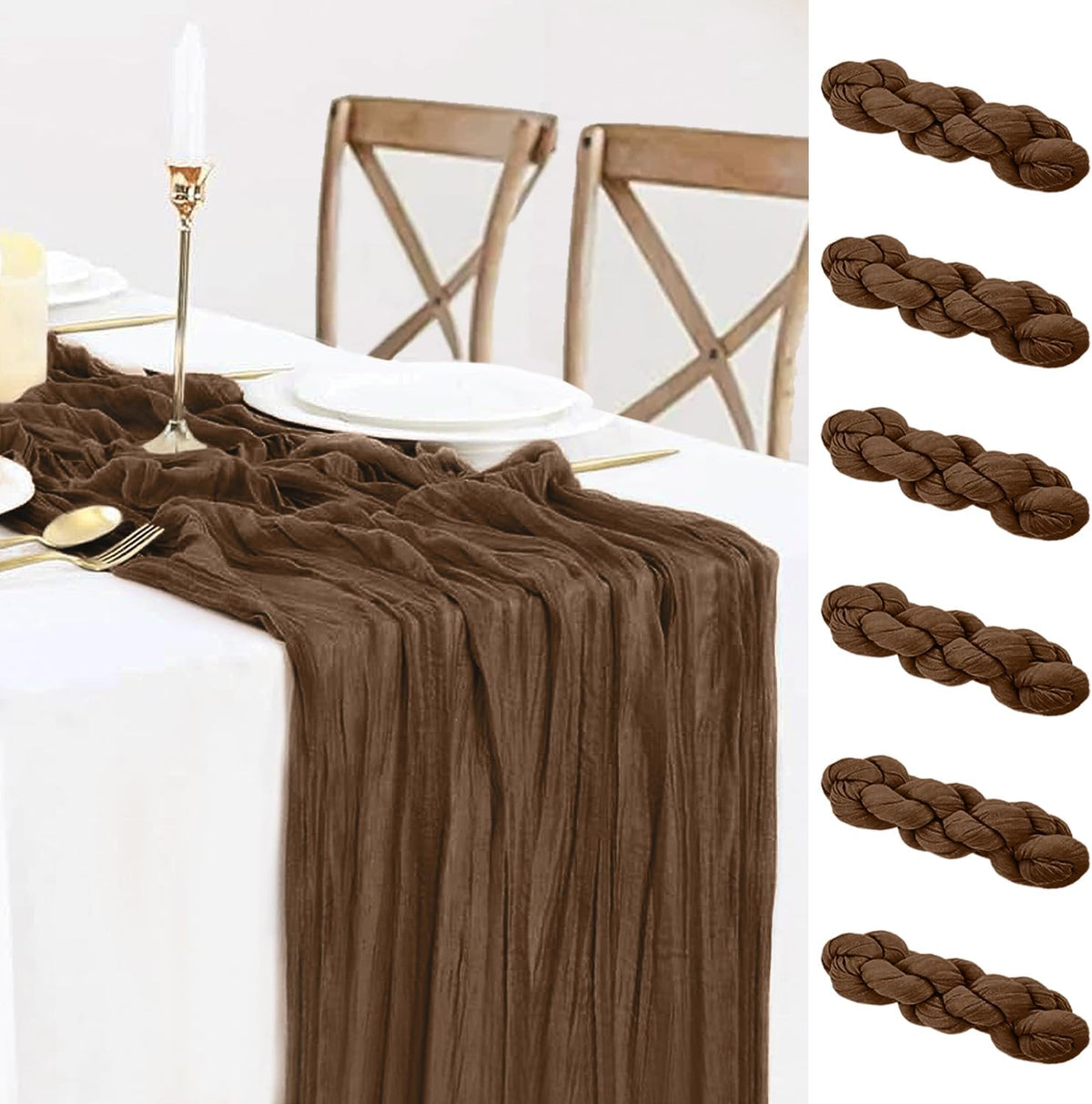 6 Pack Brown Cheesecloth Table Runner 35x120 Inch Gauze Coffee Table Runner Rustic Boho Cheese