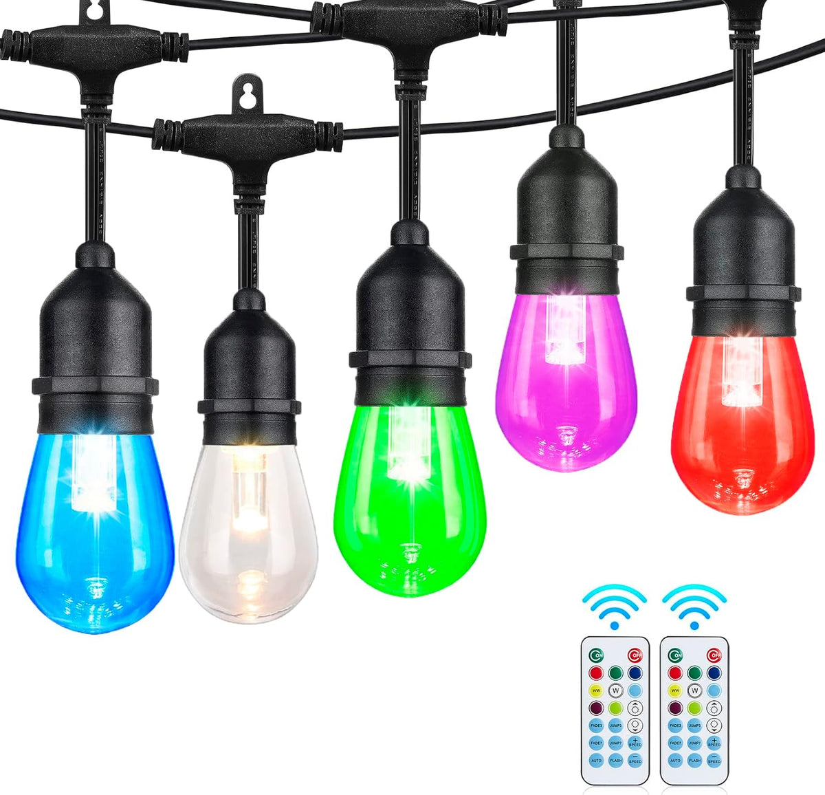 96FT Solar Outdoor String Lights, 30 Shatterproof Edison LED Bulbs, Dimmable RGB Color Changing