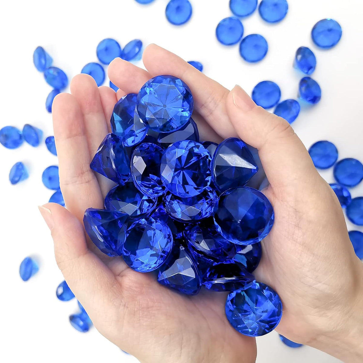 100 pcs Acrylic Diamond Gems, Blue Acrylic Diamonds 1 Inch Faux Diamonds Large Acrylic Diamond Vase