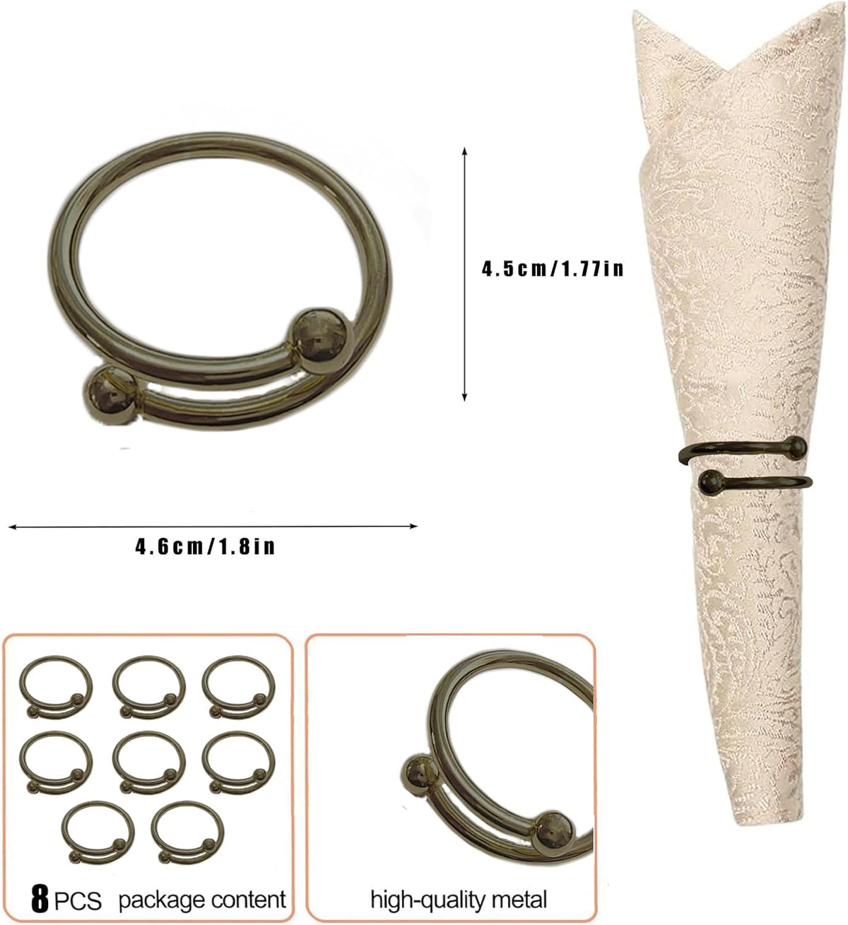8 Pcs Black Napkin Rings - Round Napkin Ring,Stainless Steel Napkin Rings,Metal Napkin Ring for