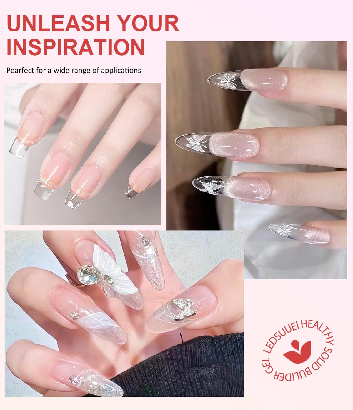 Solid Sculpting Builder Gel LEDSUUEI - Clear Nail Extension Gel, Non-Sticky Hard Gel for Nails