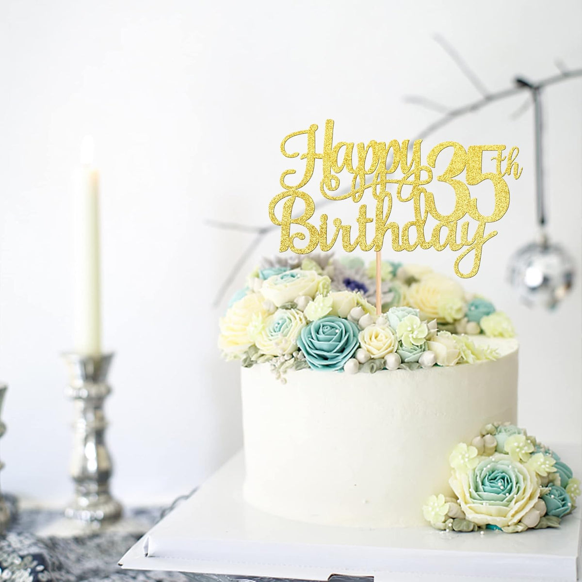 1 PCS Happy 35th Birthday Cake Topper Gold Glitter Cheers to 35 Years Birthday Cake Pick 35