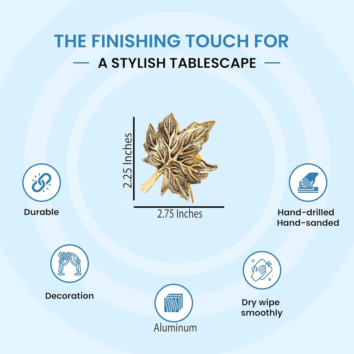 6-Piece Metal Napkin Rings - Antique Gold Harvest Leaf Napkin Rings - Decorative Table Accents for