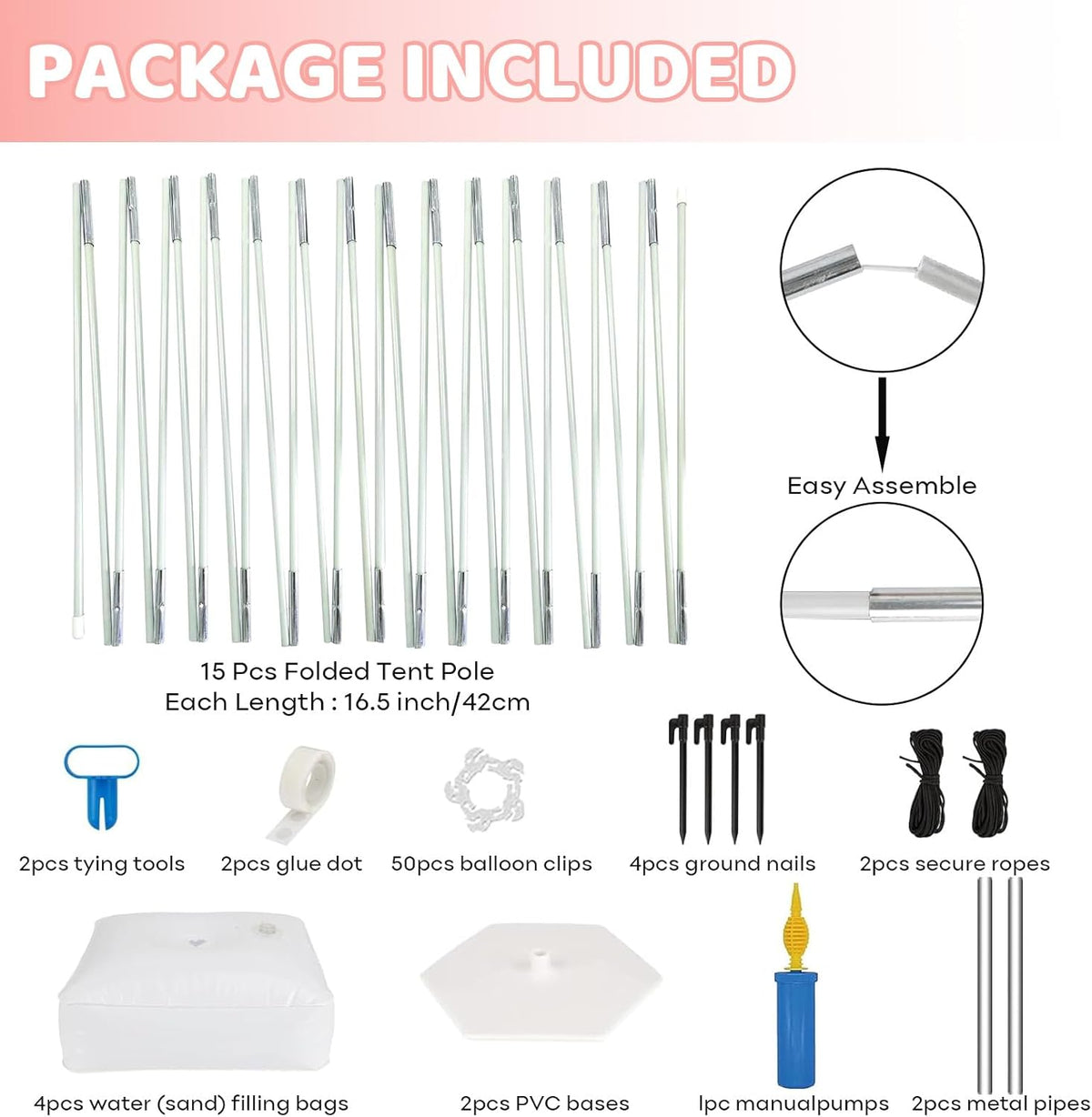 Paready White Balloon Arch Stand Kit, Adjustable Balloon Stand Arch for Floor Garden Arbors