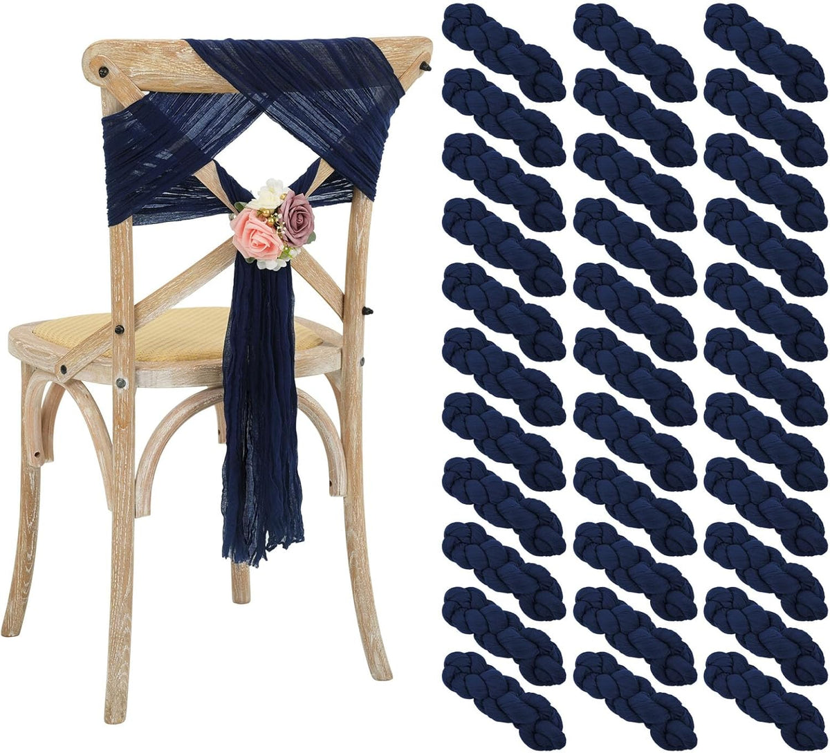 50 PCS Cheesecloth Chair Sashes Bows Wedding Aisle Decorations Chair Ribbon Ties Back Sash for