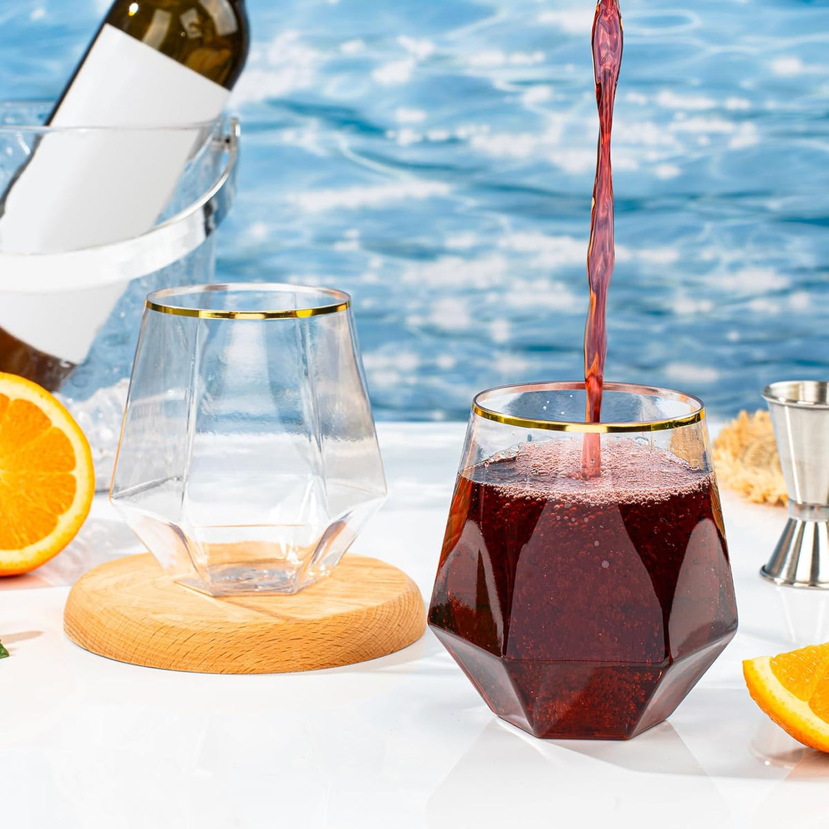 Goodluck 40 PCS Diamond Stemless Plastic Wine Whiskey Glasses, 12 Oz Disposable Cocktail Glasses