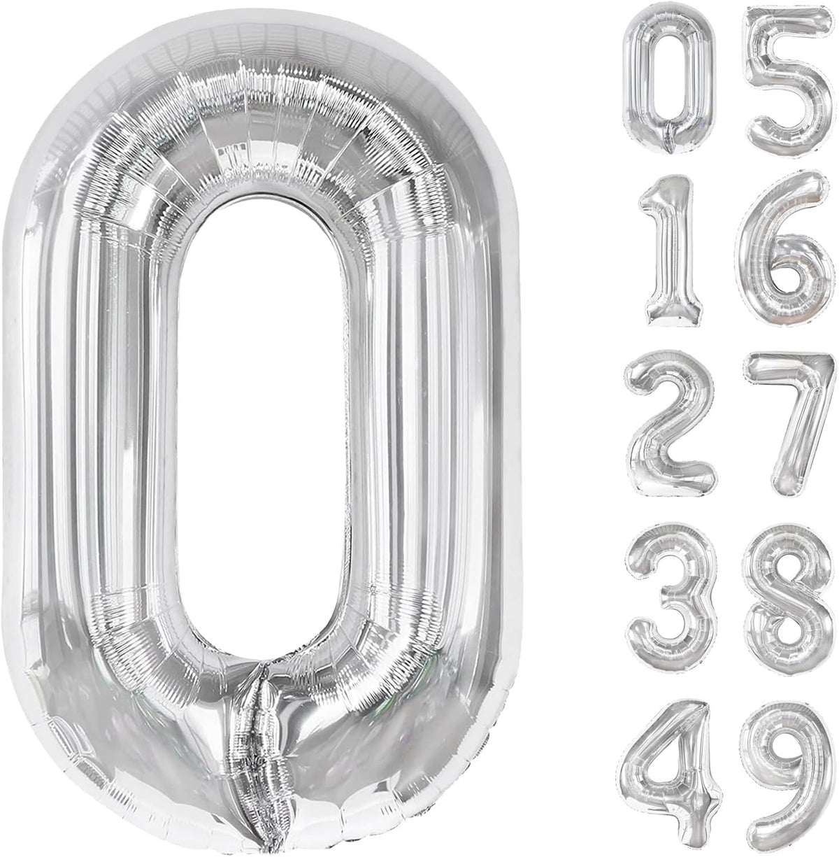 Silver Helium Number Balloon 40 Inch, Giant Foil Silver Number 0 Birthday Balloons, Large Numbers