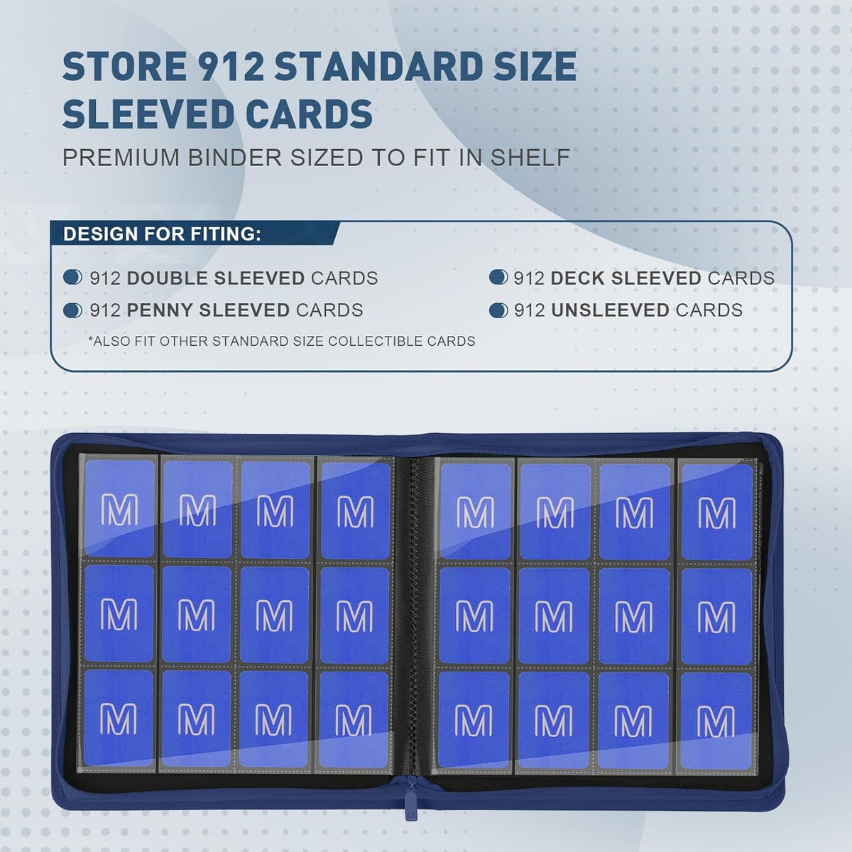 Premium Card Binder 12 Pocket for 720 Pockets Trading Card Binder, PU Zipper Card Collection Album
