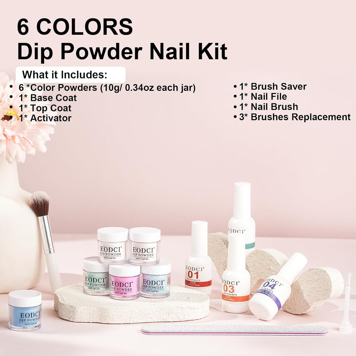 Glow in Dark Dip Powder Nail Set, 6 Colors 12 Pcs Dipping Powder Kit With Base & Top