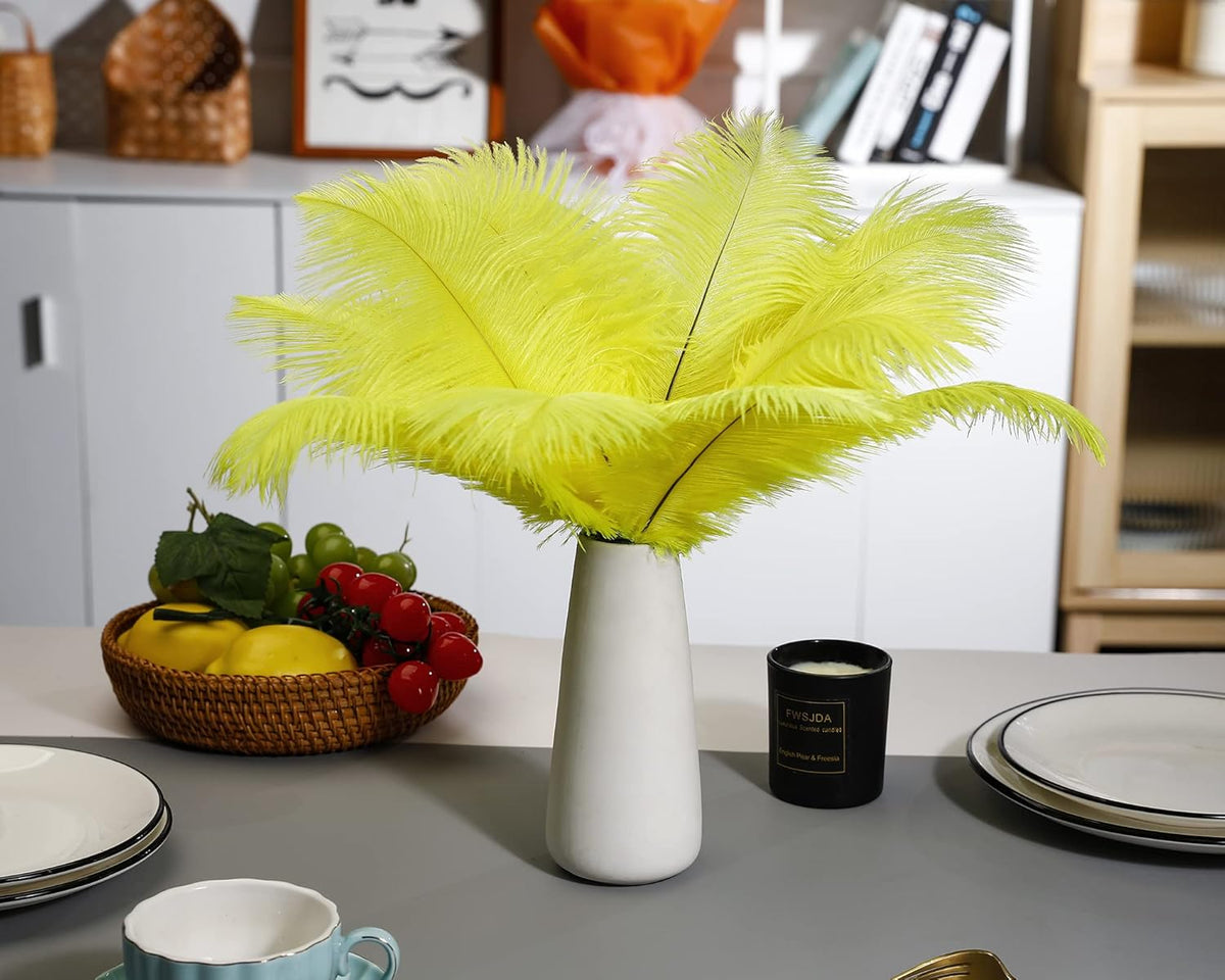 Ballinger Fluorescent Yellow Ostrich Feathers - 24Pcs 8-10inch Feathers Bulk for Vase, Party
