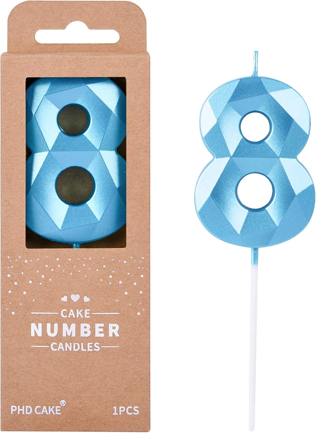 PHD CAKE 2.76 Inch Crystal Blue 8 Number Birthday Candles, Blue Number Candles, Cake Number