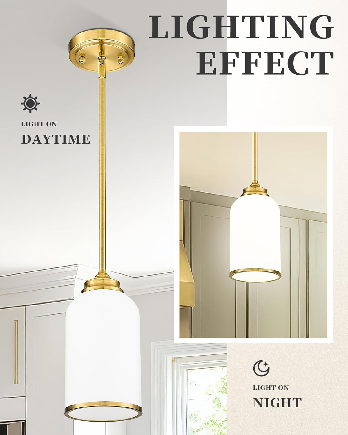 LIROUVET 2 Pack Pendant Lights, Vintage Hanging Lamp, Brushed Gold Pendant Lights Kitchen Island
