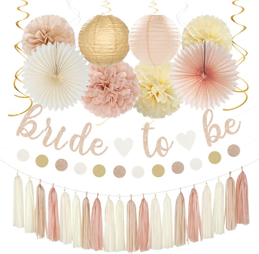 Champagne-Gold Beige Fall Bridal-Shower Party-Decorations - 36pcs Bride To Be Banner,Bachelorette