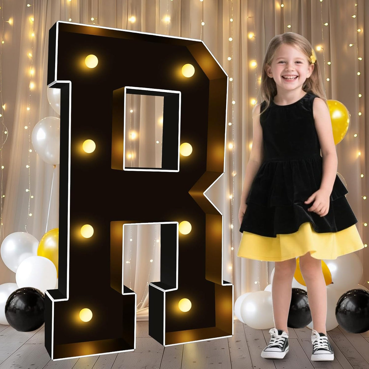 Pooqla 3 FT Marquee Light Up Letters, Black Marquee Letter Lights 3 Feet Tall, Giant LED Sign Big
