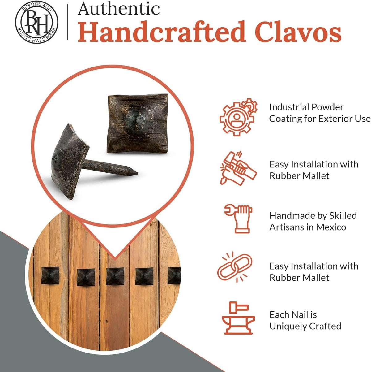 10 Pack 0.75" Square Head Iron Clavos Decorative Nails – Sealed Unfinished – Handmade Rustic Square
