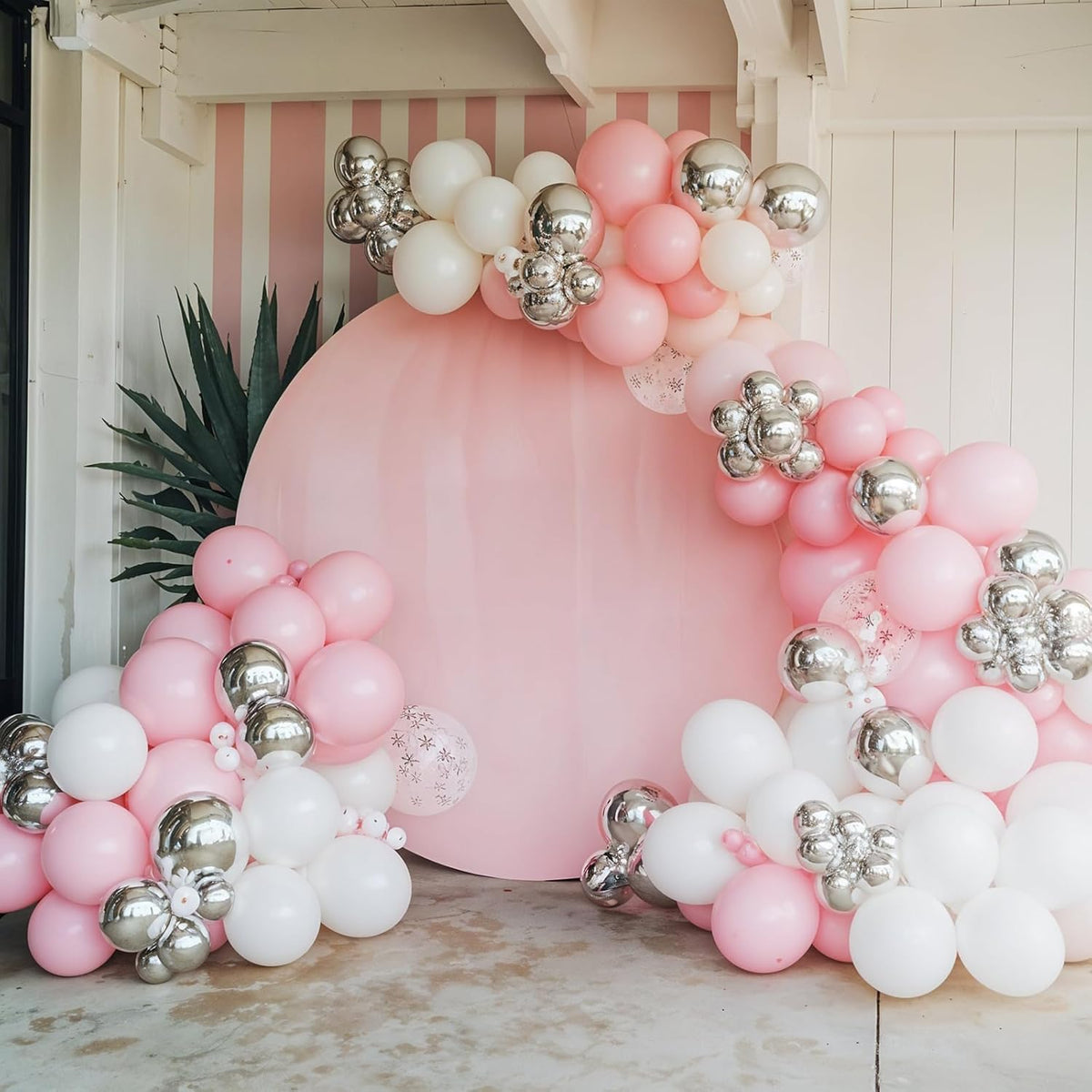 Pink and Silver Balloons, 52 PCS Snowflake Pink and White Balloons, 12 Inch Pink White Silver Pearl